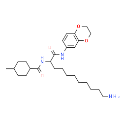 ChemSpider 2D Image | N-[11-Amino-1-(2,3-dihydro-1,4-benzodioxin-6-ylamino)-1-oxo-2-undecanyl]-4-methylcyclohexanecarboxamide | C27H43N3O4