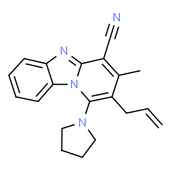 ChemSpider 2D Image | 2-Allyl-3-methyl-1-(1-pyrrolidinyl)pyrido[1,2-a]benzimidazole-4-carbonitrile | C20H20N4