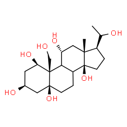 ChemSpider 2D Image | (1beta,3beta,5beta,8xi,9xi,11alpha,14beta,17alpha,20R)-Pregnane-1,3,5,11,14,19,20-heptol | C21H36O7