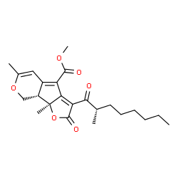 ChemSpider 2D Image | Methyl (8aS,8bS)-6,8b-dimethyl-3-[(2S)-2-methyloctanoyl]-2-oxo-2,8,8a,8b-tetrahydrofuro[3',2':4,5]cyclopenta[1,2-c]pyran-4-carboxylate | C23H30O6
