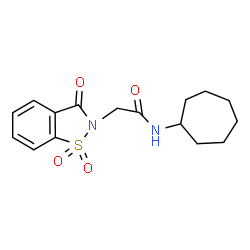 ChemSpider 2D Image | N-Cycloheptyl-2-(1,1-dioxido-3-oxo-1,2-benzothiazol-2(3H)-yl)acetamide | C16H20N2O4S