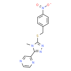 ChemSpider 2D Image | 2-{4-Methyl-5-[(4-nitrobenzyl)sulfanyl]-4H-1,2,4-triazol-3-yl}pyrazine | C14H12N6O2S