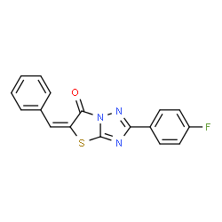 ChemSpider 2D Image | (5E)-5-Benzylidene-2-(4-fluorophenyl)[1,3]thiazolo[3,2-b][1,2,4]triazol-6(5H)-one | C17H10FN3OS