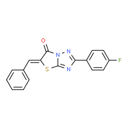 ChemSpider 2D Image | (5Z)-5-Benzylidene-2-(4-fluorophenyl)[1,3]thiazolo[3,2-b][1,2,4]triazol-6(5H)-one | C17H10FN3OS
