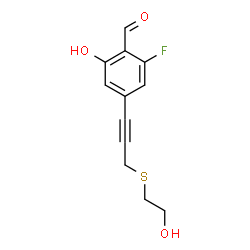 ChemSpider 2D Image | 2-Fluoro-6-hydroxy-4-{3-[(2-hydroxyethyl)sulfanyl]-1-propyn-1-yl}benzaldehyde | C12H11FO3S