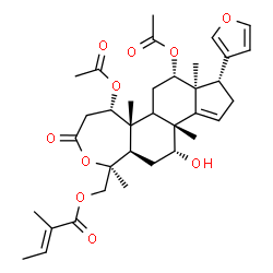 ChemSpider 2D Image | [(1S,5S,5aR,7S,7aS,8S,10bR,11R,12aR)-5,7-Diacetoxy-8-(3-furyl)-11-hydroxy-1,5a,7a,10b-tetramethyl-3-oxo-3,4,5,5a,5b,6,7,7a,8,9,10b,11,12,12a-tetradecahydro-1H-cyclopenta[5,6]naphtho[2,1-c]oxepin-1-yl]
methyl (2E)-2-methyl-2-butenoate | C35H46O10