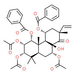 ChemSpider 2D Image | (1alpha,2alpha,3alpha,7alpha,11alpha,13alpha)-2,3,7-Triacetoxy-8-hydroxy-14-oxopimar-15-ene-1,11-diyl dibenzoate | C40H46O12