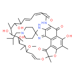 ChemSpider 2D Image | (9E)-2,13,15,17-Tetrahydroxy-1'-isobutyl-11-methoxy-3,7,12,14,16,18,22-heptamethyl-6H,23H,32H-spiro[8,33-dioxa-24,27,29-triazapentacyclo[23.6.1.1~4,7~.0~5,31~.0~26,30~]tritriaconta-1(31),2,4,9,19,21,2
5,29-octaene-28,4'-piperidine]-6,23,32-trione | C44H60N4O10