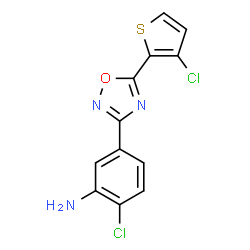 ChemSpider 2D Image | 2-Chloro-5-[5-(3-chloro-2-thienyl)-1,2,4-oxadiazol-3-yl]aniline | C12H7Cl2N3OS
