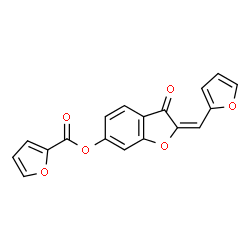 ChemSpider 2D Image | (2E)-2-(2-Furylmethylene)-3-oxo-2,3-dihydro-1-benzofuran-6-yl 2-furoate | C18H10O6