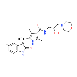 ChemSpider 2D Image | 5-[(Z)-(5-Fluoro-2-oxo-1,2-dihydro-3H-indol-3-ylidene)(~14~C)methyl]-N-[2-hydroxy-3-(4-morpholinyl)propyl]-2,4-dimethyl-1H-pyrrole-3-carboxamide | C2214CH27FN4O4