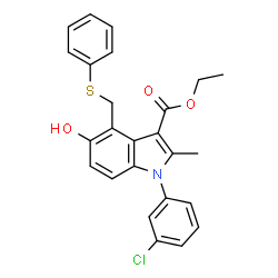 ChemSpider 2D Image | Ethyl 1-(3-chlorophenyl)-5-hydroxy-2-methyl-4-[(phenylsulfanyl)methyl]-1H-indole-3-carboxylate | C25H22ClNO3S