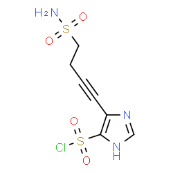 ChemSpider 2D Image | 4-(4-Sulfamoyl-1-butyn-1-yl)-1H-imidazole-5-sulfonyl chloride | C7H8ClN3O4S2