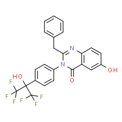 ChemSpider 2D Image | 2-Benzyl-3-[4-(1,1,1,3,3,3-hexafluoro-2-hydroxy-2-propanyl)phenyl]-6-hydroxy-4(3H)-quinazolinone | C24H16F6N2O3