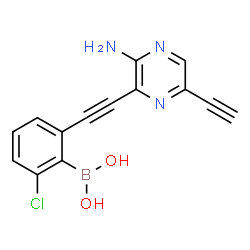 ChemSpider 2D Image | {2-[(3-Amino-6-ethynyl-2-pyrazinyl)ethynyl]-6-chlorophenyl}boronic acid | C14H9BClN3O2