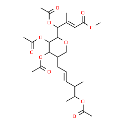 ChemSpider 2D Image | 1-[(2E)-1-Acetoxy-4-methoxy-2-methyl-4-oxo-2-buten-1-yl]-4-[(2E)-5-acetoxy-4-methyl-2-hexen-1-yl]-2,3-di-O-acetyl-1,5-anhydro-4-deoxypentitol | C26H38O11