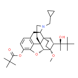 ChemSpider 2D Image | (5alpha,6beta,14beta,18R)-17-(Cyclopropylmethyl)-18-[(2S)-2-hydroxy-3,3-dimethyl-2-butanyl]-6-methoxy-18,19-dihydro-4,5-epoxy-6,14-ethenomorphinan-3-yl pivalate | C34H49NO5
