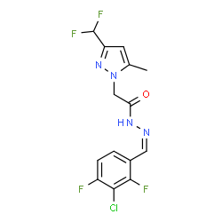 ChemSpider 2D Image | N'-[(Z)-(3-Chloro-2,4-difluorophenyl)methylene]-2-[3-(difluoromethyl)-5-methyl-1H-pyrazol-1-yl]acetohydrazide | C14H11ClF4N4O