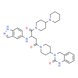 ChemSpider 2D Image | 1-(1,4'-Bipiperidin-1'-yl)-2-(1H-indazol-5-ylamino)-4-[4-(2-oxo-1,4-dihydro-3(2H)-quinazolinyl)-1-piperidinyl]-1,4-butanedione | C34H44N8O3