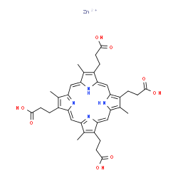 ChemSpider 2D Image | 21H,22H-Porphine-3,7,12,17-tetrapropanoic acid, 2,8,13,18-tetramethyl-, zinc salt (1:1) | C36H38N4O8Zn