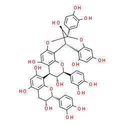 ChemSpider 2D Image | (1R,5S,6R,7S,13S,21R)-5,13-Bis(3,4-dihydroxyphenyl)-7-[(2R,3R)-2-(3,4-dihydroxyphenyl)-3,5,7-trihydroxy-3,4-dihydro-2H-chromen-8-yl]-4,12,14-trioxapentacyclo[11.7.1.0~2,11~.0~3,8~.0~15,20~]henicosa-2,
8,10,15,17,19-hexaene-6,9,17,19,21-pentol | C45H36O18