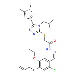 ChemSpider 2D Image | N'-{(Z)-[4-(Allyloxy)-2-chloro-5-ethoxyphenyl]methylene}-2-{[5-(1,5-dimethyl-1H-pyrazol-3-yl)-4-isobutyl-4H-1,2,4-triazol-3-yl]sulfanyl}acetohydrazide | C25H32ClN7O3S