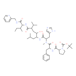 ChemSpider 2D Image | 1-(tert-butoxycarbonyl)prolylphenylalanyl-N-[5-hydroxy-2,8-dimethyl-7-({3-methyl-1-oxo-1-[(pyridin-2-ylmethyl)amino]pentan-2-yl}carbamoyl)nonan-4-yl]-Nalpha-methylhistidinamide | C50H75N9O8