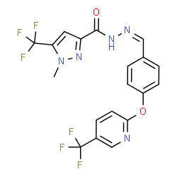 ChemSpider 2D Image | 1-Methyl-5-(trifluoromethyl)-N'-[(Z)-(4-{[5-(trifluoromethyl)-2-pyridinyl]oxy}phenyl)methylene]-1H-pyrazole-3-carbohydrazide | C19H13F6N5O2