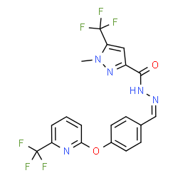 ChemSpider 2D Image | 1-Methyl-5-(trifluoromethyl)-N'-[(Z)-(4-{[6-(trifluoromethyl)-2-pyridinyl]oxy}phenyl)methylene]-1H-pyrazole-3-carbohydrazide | C19H13F6N5O2