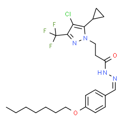 ChemSpider 2D Image | 3-[4-Chloro-5-cyclopropyl-3-(trifluoromethyl)-1H-pyrazol-1-yl]-N'-{(Z)-[4-(heptyloxy)phenyl]methylene}propanehydrazide | C24H30ClF3N4O2
