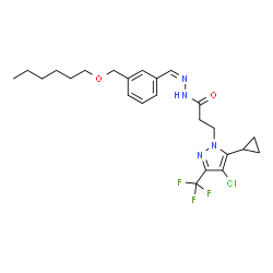 ChemSpider 2D Image | 3-[4-Chloro-5-cyclopropyl-3-(trifluoromethyl)-1H-pyrazol-1-yl]-N'-[(Z)-{3-[(hexyloxy)methyl]phenyl}methylene]propanehydrazide | C24H30ClF3N4O2
