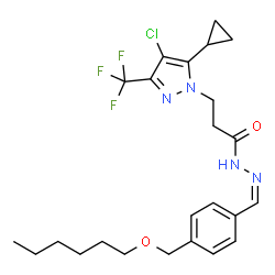 ChemSpider 2D Image | 3-[4-Chloro-5-cyclopropyl-3-(trifluoromethyl)-1H-pyrazol-1-yl]-N'-[(Z)-{4-[(hexyloxy)methyl]phenyl}methylene]propanehydrazide | C24H30ClF3N4O2