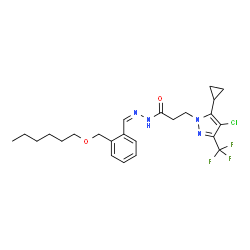 ChemSpider 2D Image | 3-[4-Chloro-5-cyclopropyl-3-(trifluoromethyl)-1H-pyrazol-1-yl]-N'-[(Z)-{2-[(hexyloxy)methyl]phenyl}methylene]propanehydrazide | C24H30ClF3N4O2