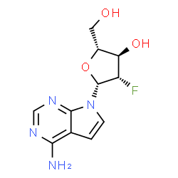 ChemSpider 2D Image | 7-(2-Deoxy-2-fluoro-beta-D-arabinofuranosyl)-7H-pyrrolo[2,3-d]pyrimidin-4-amine | C11H13FN4O3