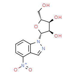 ChemSpider 2D Image | 4-Nitro-1-(beta-D-ribofuranosyl)-1H-indazole | C12H13N3O6