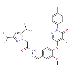 ChemSpider 2D Image | 2-[3,5-Bis(difluoromethyl)-1H-pyrazol-1-yl]-N'-[(Z)-(4-{[5-chloro-1-(4-methylphenyl)-6-oxo-1,6-dihydro-4-pyridazinyl]oxy}-3-methoxyphenyl)methylene]acetohydrazide | C26H21ClF4N6O4
