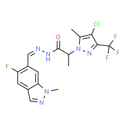 ChemSpider 2D Image | 2-[4-Chloro-5-methyl-3-(trifluoromethyl)-1H-pyrazol-1-yl]-N'-[(Z)-(5-fluoro-1-methyl-1H-indazol-6-yl)methylene]propanehydrazide | C17H15ClF4N6O