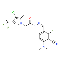 ChemSpider 2D Image | 2-[4-Chloro-5-methyl-3-(trifluoromethyl)-1H-pyrazol-1-yl]-N'-{(Z)-[3-cyano-4-(dimethylamino)-2-fluorophenyl]methylene}acetohydrazide | C17H15ClF4N6O