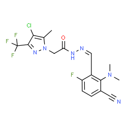 ChemSpider 2D Image | 2-[4-Chloro-5-methyl-3-(trifluoromethyl)-1H-pyrazol-1-yl]-N'-{(Z)-[3-cyano-2-(dimethylamino)-6-fluorophenyl]methylene}acetohydrazide | C17H15ClF4N6O