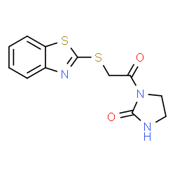 ChemSpider 2D Image | 1-[(1,3-Benzothiazol-2-ylsulfanyl)acetyl]-2-imidazolidinone | C12H11N3O2S2