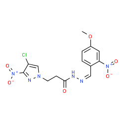 ChemSpider 2D Image | 3-(4-Chloro-3-nitro-1H-pyrazol-1-yl)-N'-[(Z)-(4-methoxy-2-nitrophenyl)methylene]propanehydrazide | C14H13ClN6O6