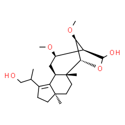 ChemSpider 2D Image | (1R,2R,5R,10R,12R,13S,16S)-8-(1-Hydroxy-2-propanyl)-12,16-dimethoxy-2,5-dimethyl-15-oxatetracyclo[11.2.1.0~2,10~.0~5,9~]hexadec-8-en-14-ol | C22H36O5