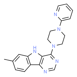 ChemSpider 2D Image | 7-methyl-4-[4-(2-pyridyl)piperazin-1-yl]-5H-pyrimido[5,6-b]indole | C20H20N6