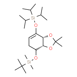 ChemSpider 2D Image | {[(3aR,7aS)-7-{[Dimethyl(2-methyl-2-propanyl)silyl]oxy}-2,2-dimethyl-3a,6,7,7a-tetrahydro-1,3-benzodioxol-4-yl]oxy}(triisopropyl)silane | C24H48O4Si2