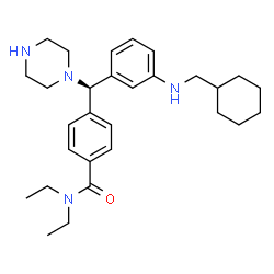 ChemSpider 2D Image | 4-[(R)-{3-[(Cyclohexylmethyl)amino]phenyl}(1-piperazinyl)methyl]-N,N-diethylbenzamide | C29H42N4O