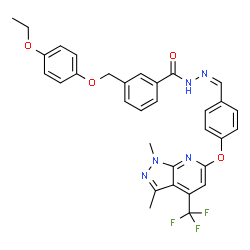 ChemSpider 2D Image | N'-[(Z)-(4-{[1,3-Dimethyl-4-(trifluoromethyl)-1H-pyrazolo[3,4-b]pyridin-6-yl]oxy}phenyl)methylene]-3-[(4-ethoxyphenoxy)methyl]benzohydrazide | C32H28F3N5O4