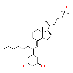 ChemSpider 2D Image | (1R,3R,7E,17beta)-6-Hexyl-17-[(2R)-6-hydroxy-6-methyl-2-heptanyl]-9,10-secoestra-5,7-diene-1,3-diol | C32H56O3