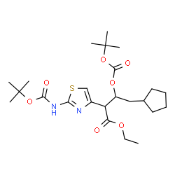 ChemSpider 2D Image | Ethyl 4-cyclopentyl-2-[2-({[(2-methyl-2-propanyl)oxy]carbonyl}amino)-1,3-thiazol-4-yl]-3-({[(2-methyl-2-propanyl)oxy]carbonyl}oxy)butanoate | C24H38N2O7S