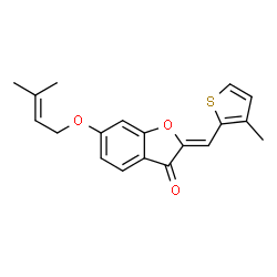 ChemSpider 2D Image | (2Z)-6-[(3-Methylbut-2-en-1-yl)oxy]-2-[(3-methyl-2-thienyl)methylene]-1-benzofuran-3(2H)-one | C19H18O3S