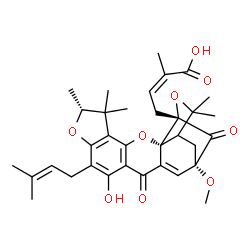 ChemSpider 2D Image | (2Z)-4-[(2R,7R,16S,18S)-11-Hydroxy-16-methoxy-6,6,7,20,20-pentamethyl-10-(3-methyl-2-buten-1-yl)-13,17-dioxo-3,8,19-trioxahexacyclo[14.4.1.0~2,14~.0~2,18~.0~4,12~.0~5,9~]henicosa-4,9,11,14-tetraen-18-
yl]-2-methyl-2-butenoic acid | C34H40O9